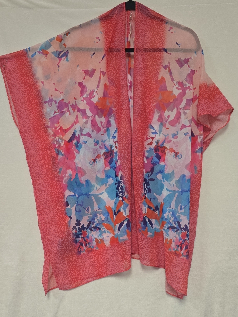 Soft Surroundings Coral and Pink Printed Sheer Kimono